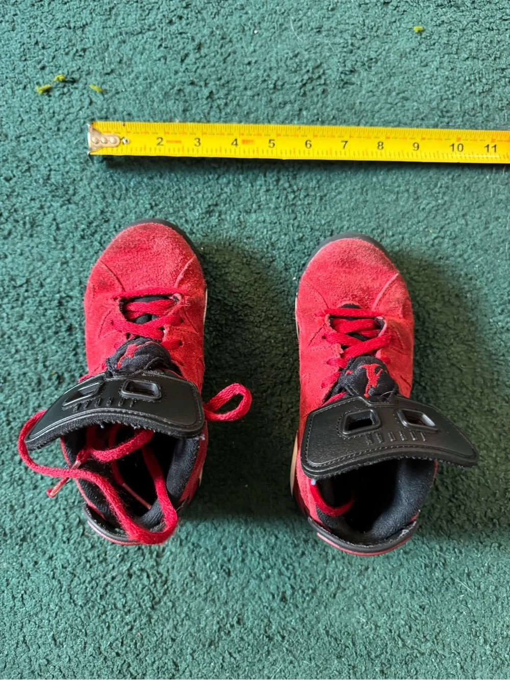 Nike Jordan Kids Red Suede Athletic Sneakers with Black Accents, Size 11C